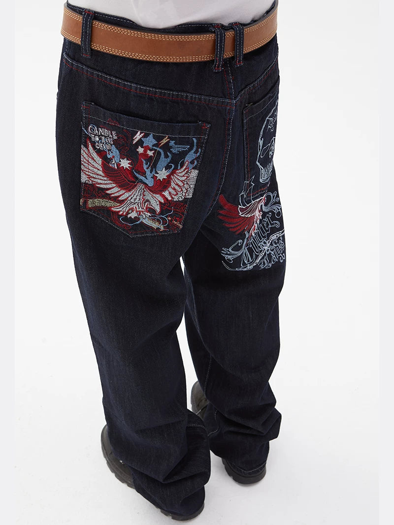 Vintage Hiphop Embroidered Loose Denim Jeans