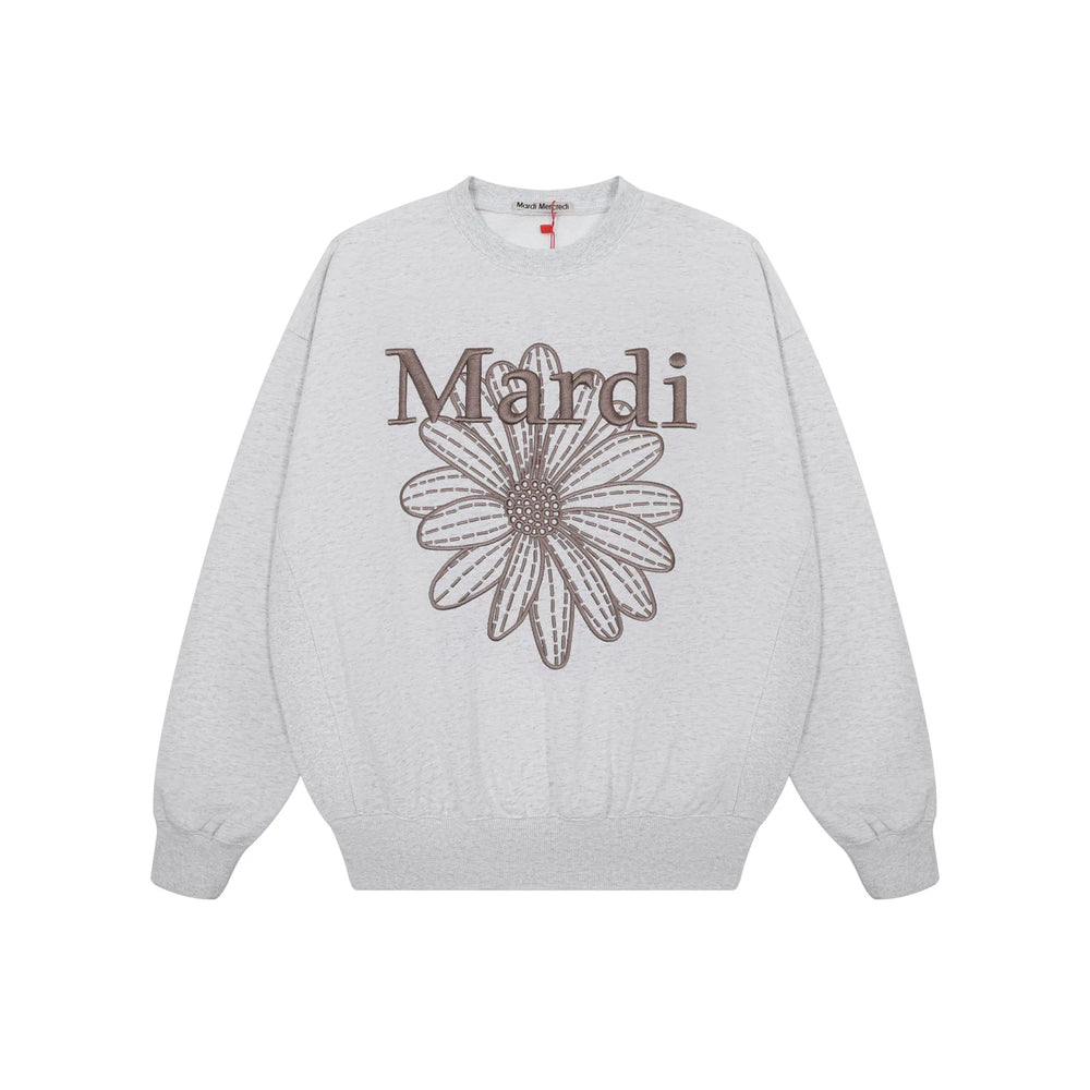 Mardi Embroidered Daisy Flower Autumn Oversized Fleece Sweatshirt