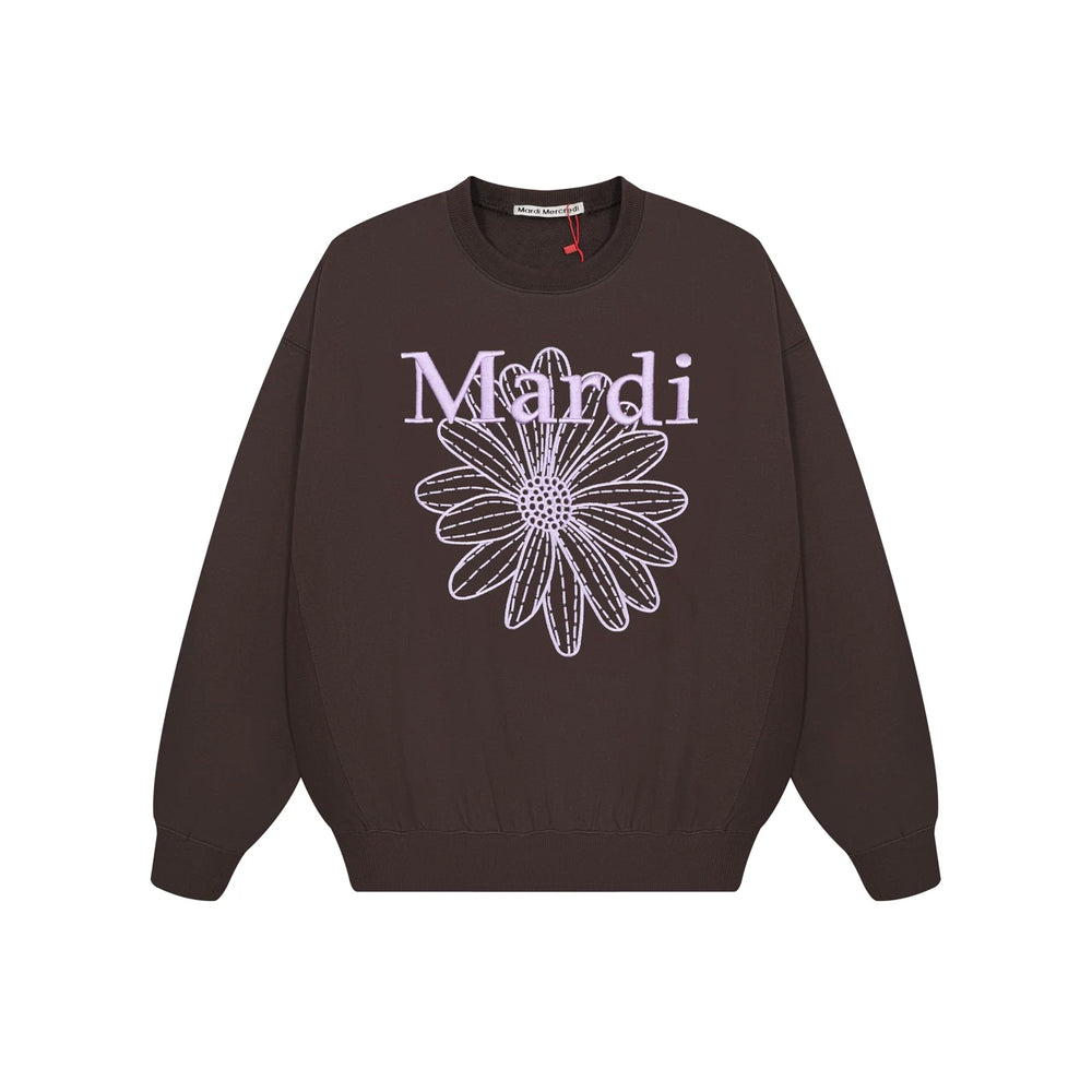 Mardi Embroidered Daisy Flower Autumn Oversized Fleece Sweatshirt