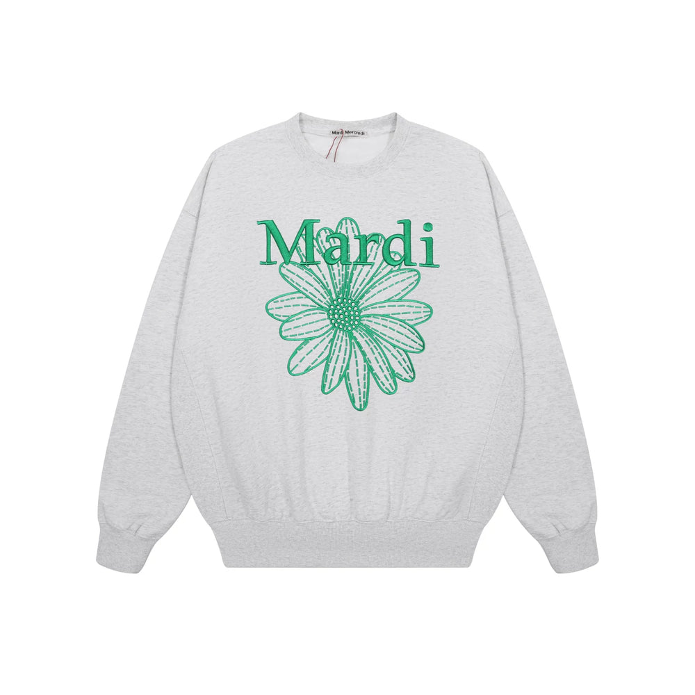 Mardi Embroidered Daisy Flower Autumn Oversized Fleece Sweatshirt