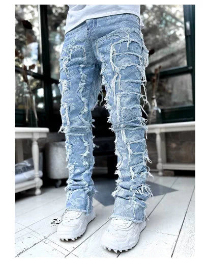 Mens Streetwear Stretch Straight Leg Casual Denim Jeans