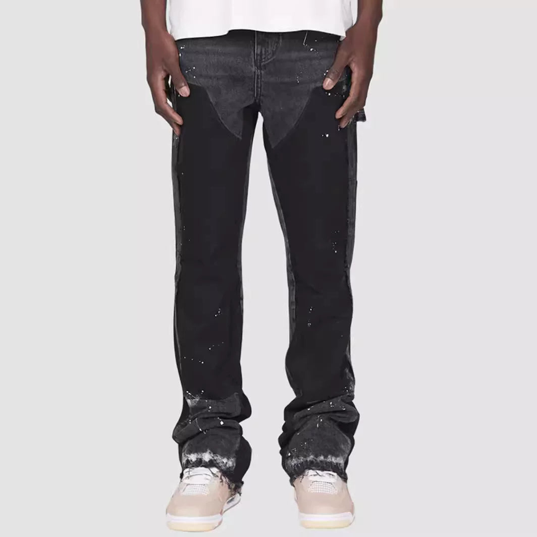 Men's Retro Flared Jeans Cargo Denim Workwear Pants