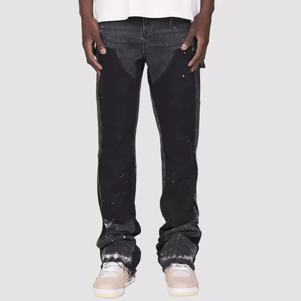 Men's Retro Flared Jeans Cargo Denim Workwear Pants