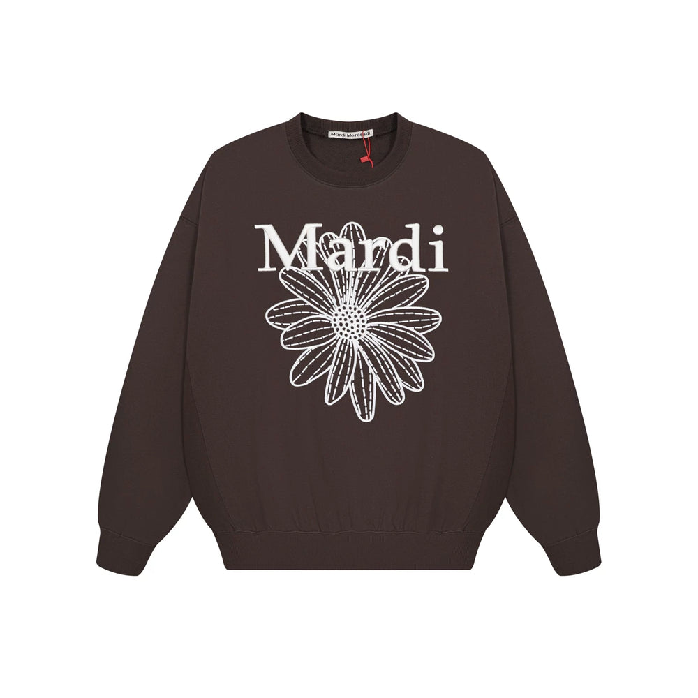 Mardi Embroidered Daisy Flower Autumn Oversized Fleece Sweatshirt