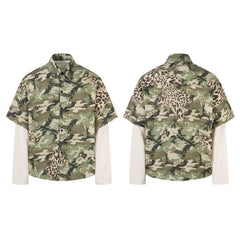 Omirad Layered Camo-Leopard Short-Sleeve Shirt