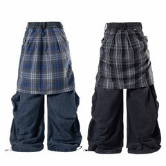 Omirad Layered Plaid Baggy Jeans