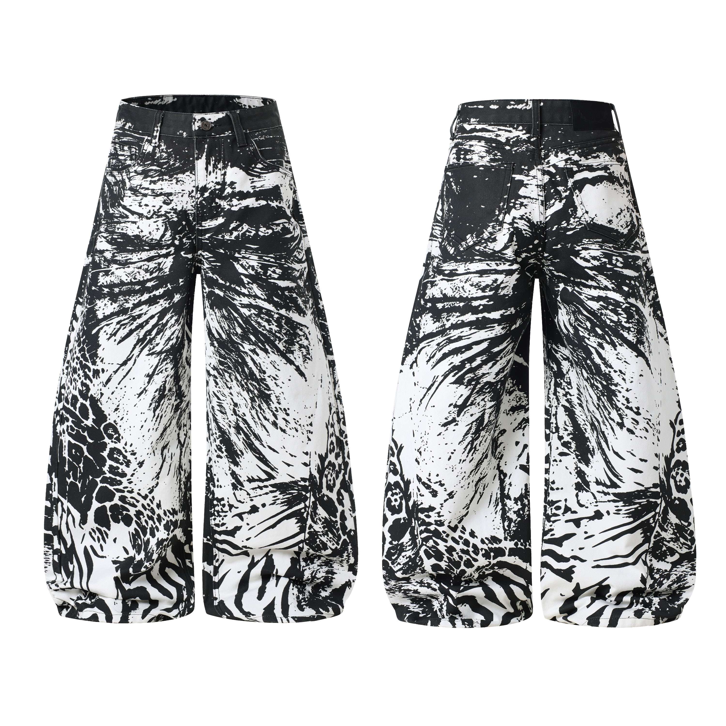 Omirad Monochrome Animal Print Wide-Leg Jeans