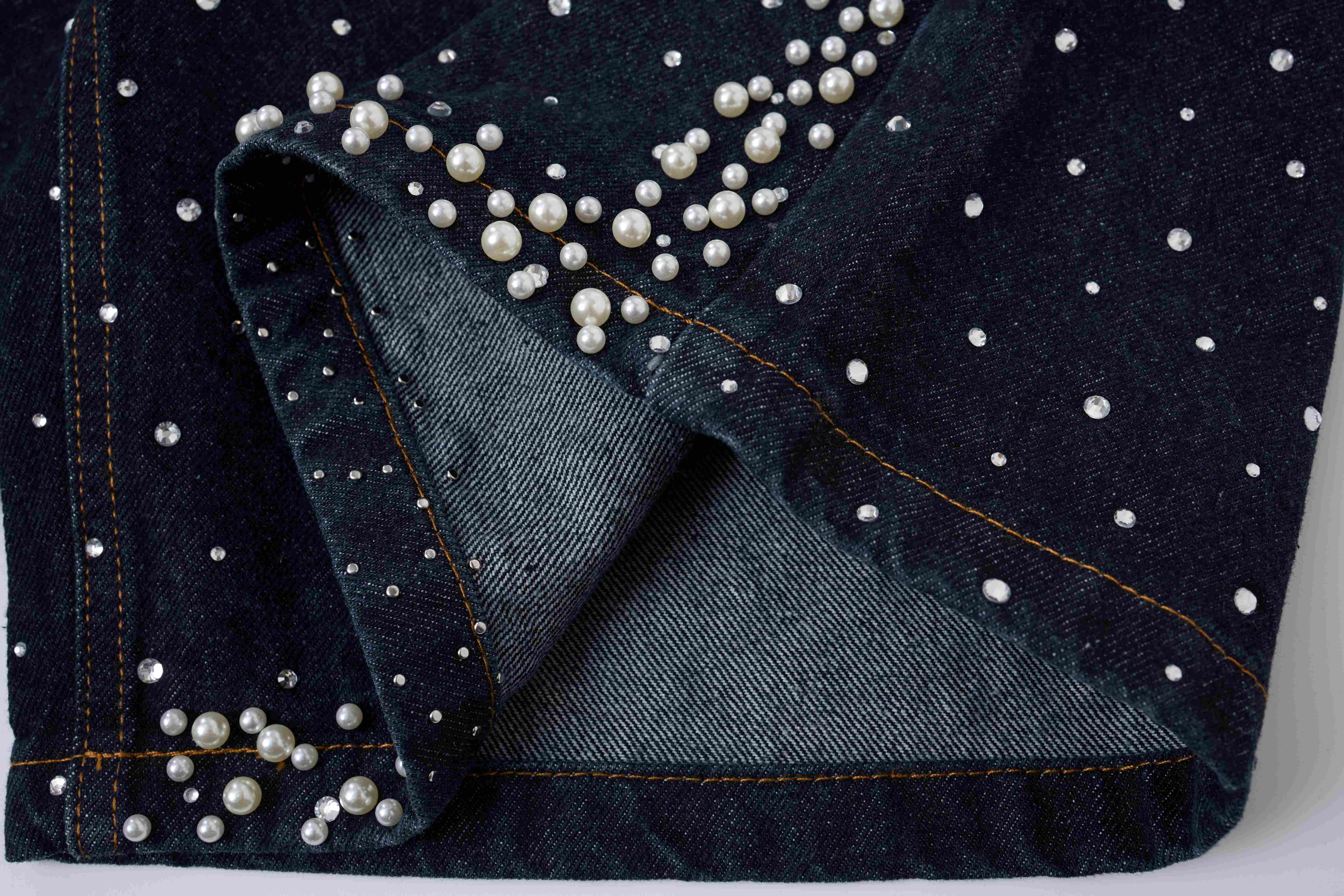 Omirad Pearl Studded Denim Shorts