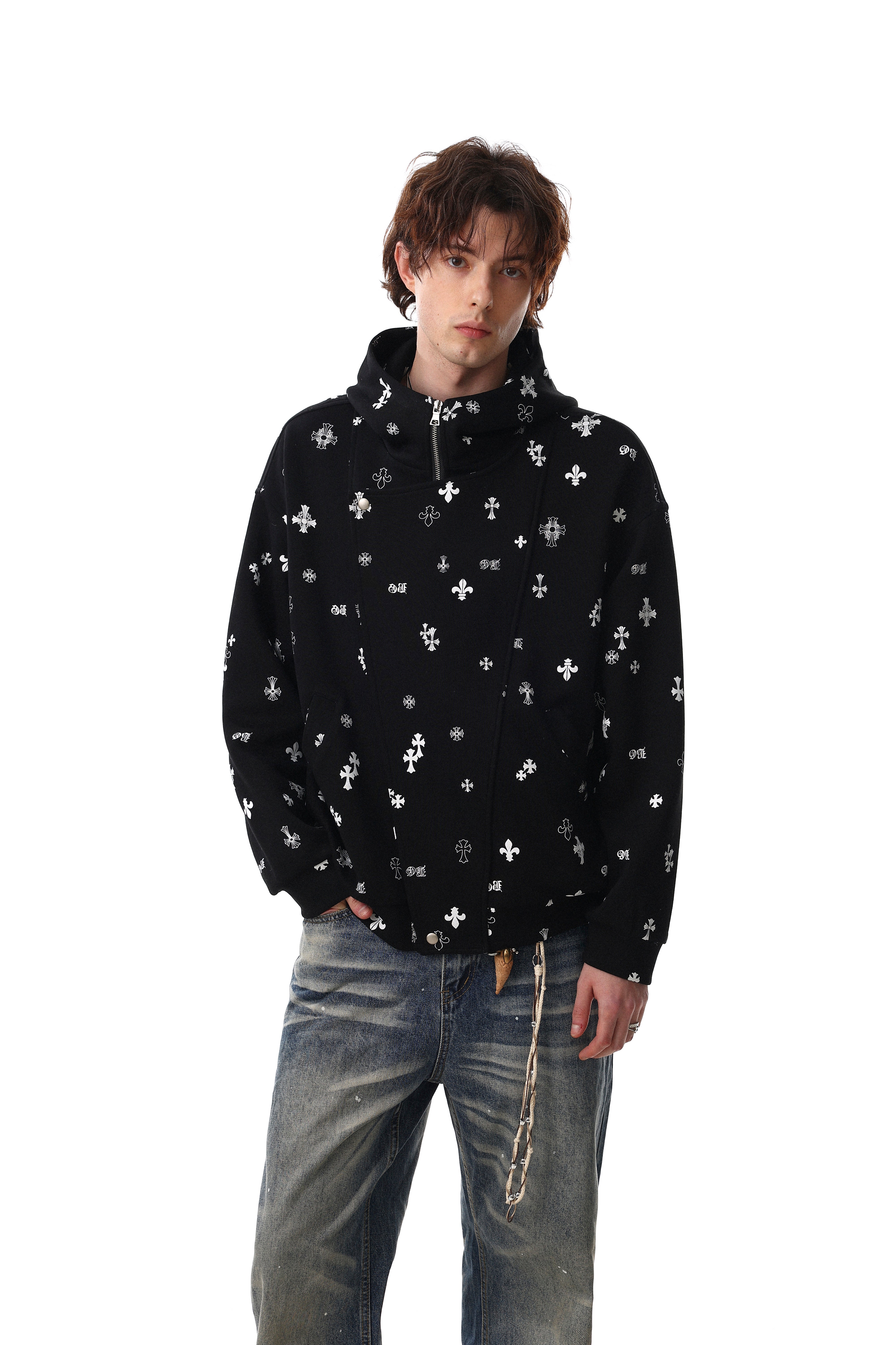 Omirad All-Over Cross Print Hooded Jacket