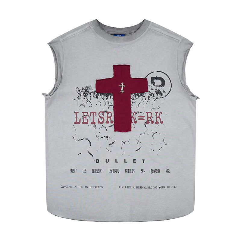 Omirad Distressed Cross Sleeveless T-Shirt