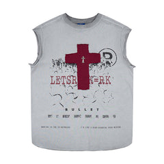 Omirad Distressed Cross Sleeveless T-Shirt