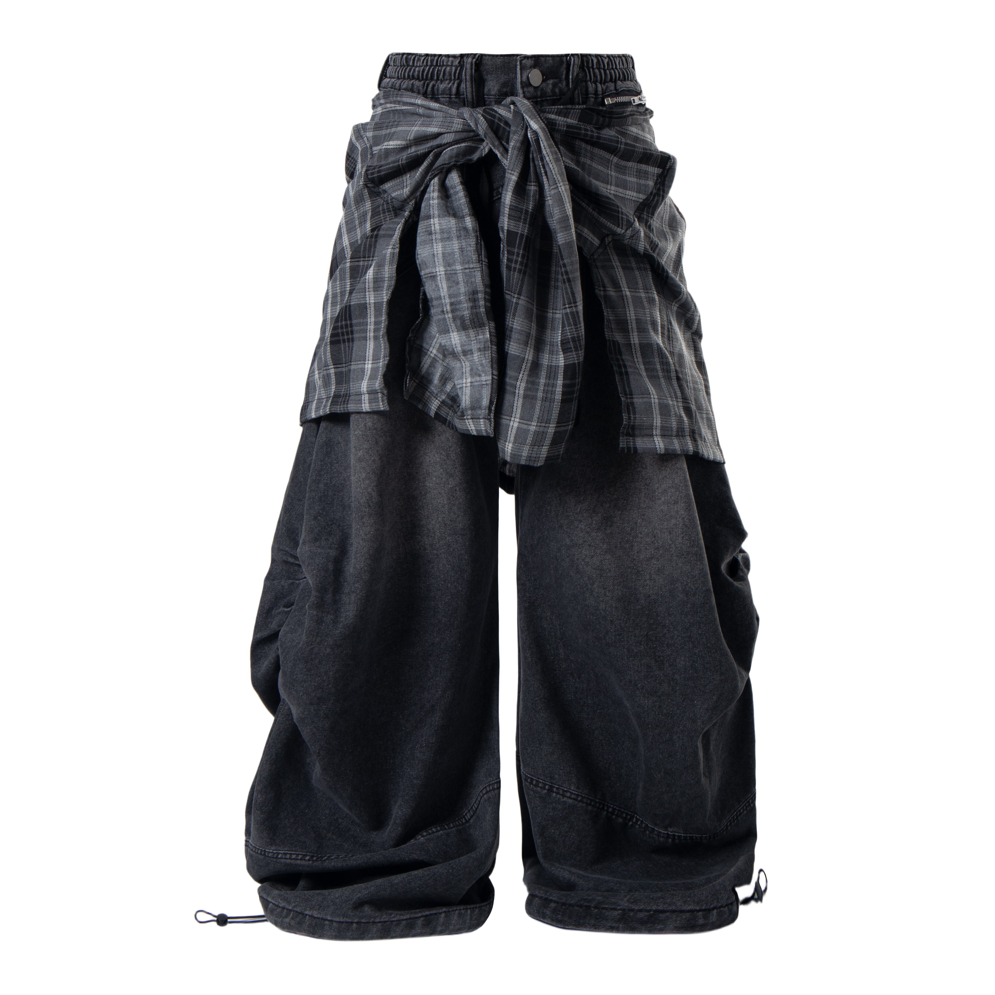 Omirad Layered Plaid Baggy Jeans