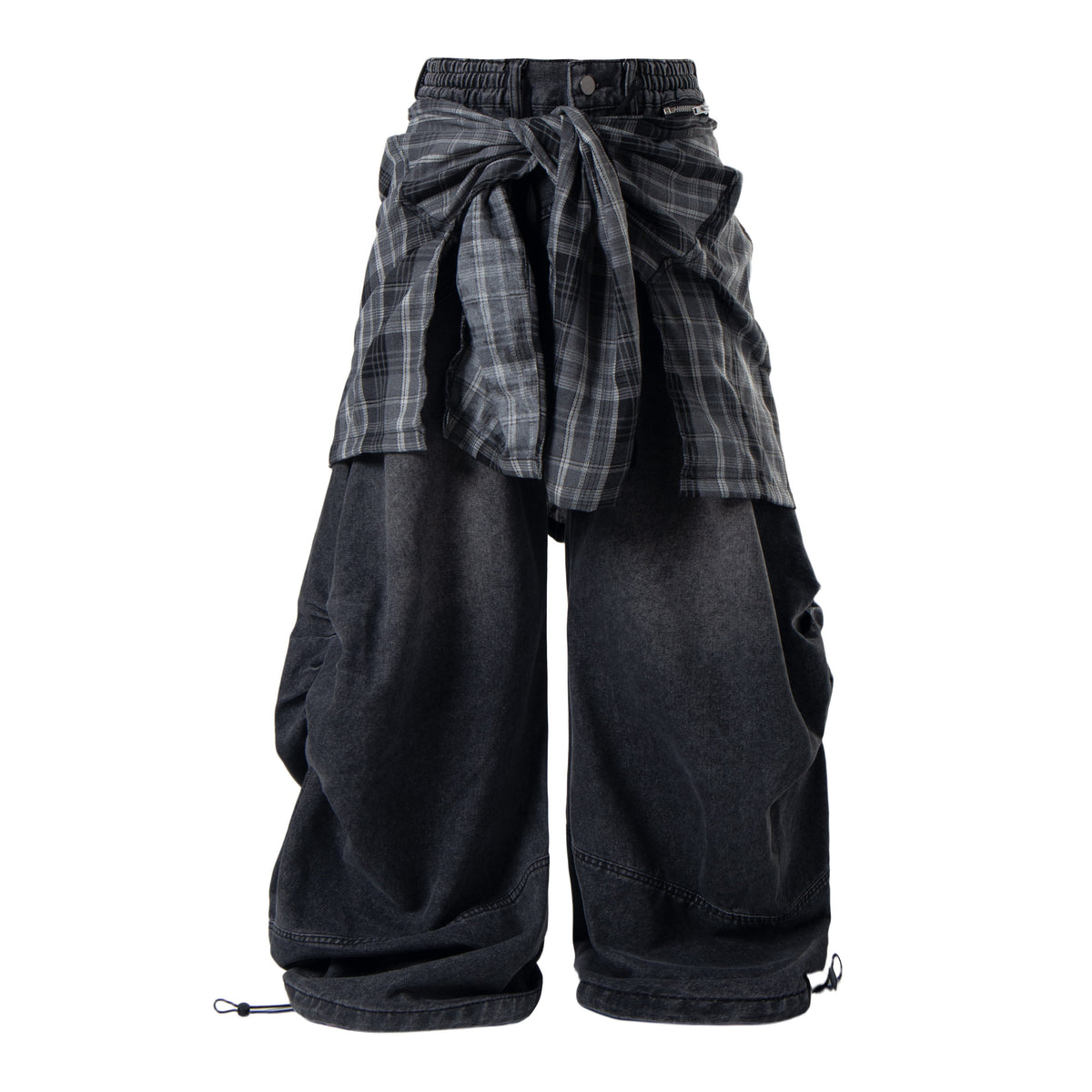 Omirad Layered Plaid Baggy Jeans