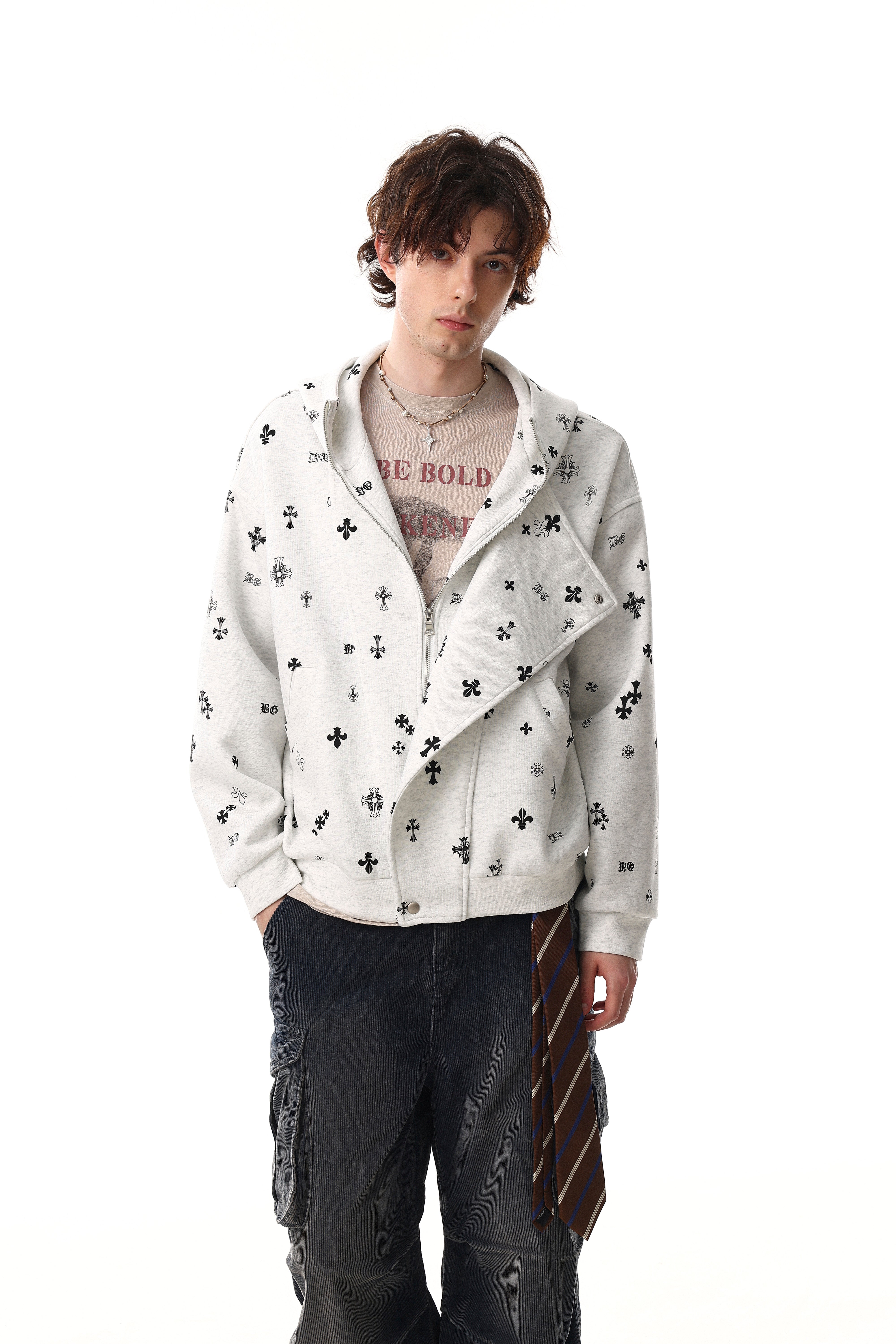 Omirad All-Over Cross Print Hooded Jacket