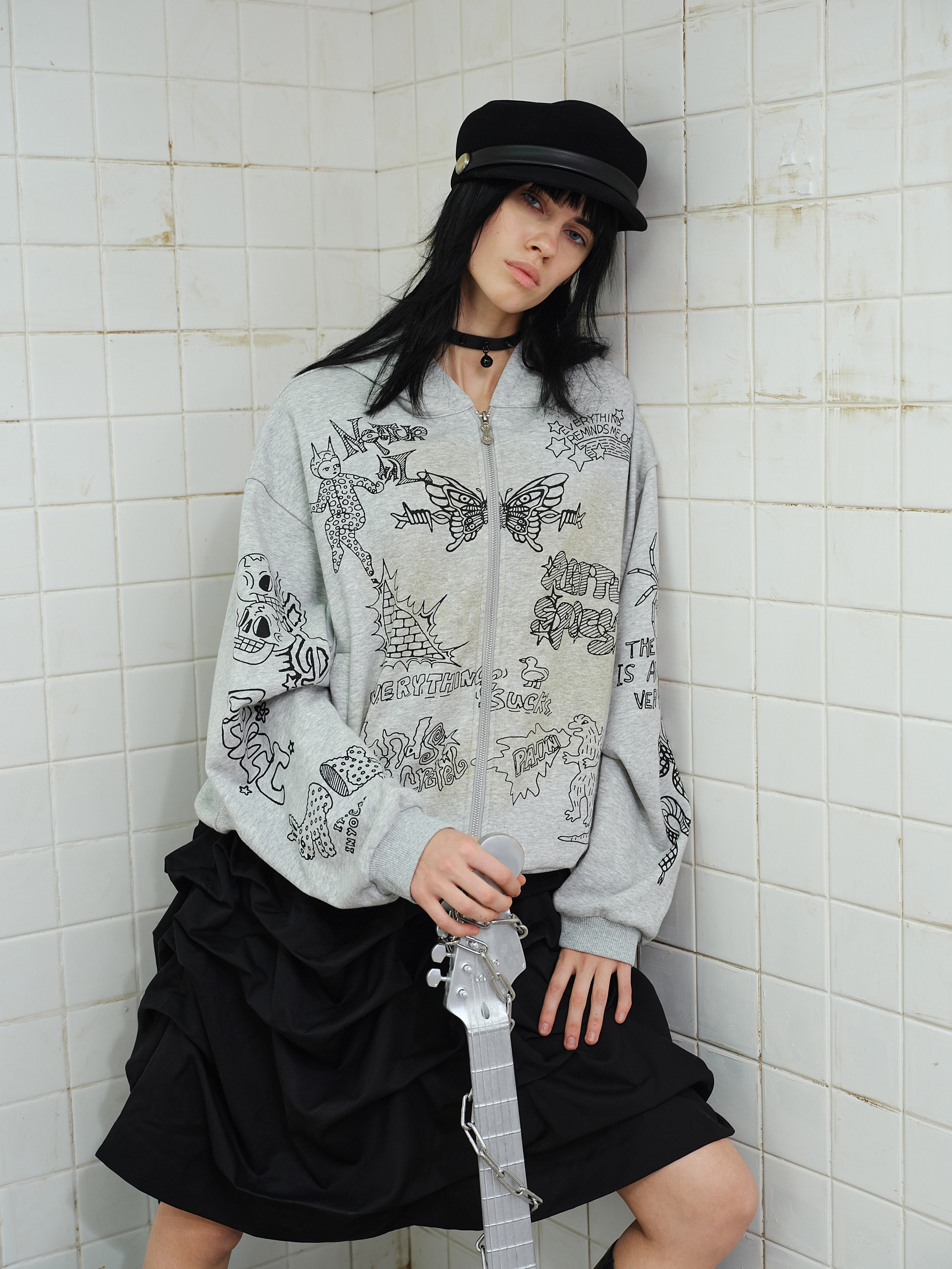 Omirad Doodle Graphic Zip Hoodie