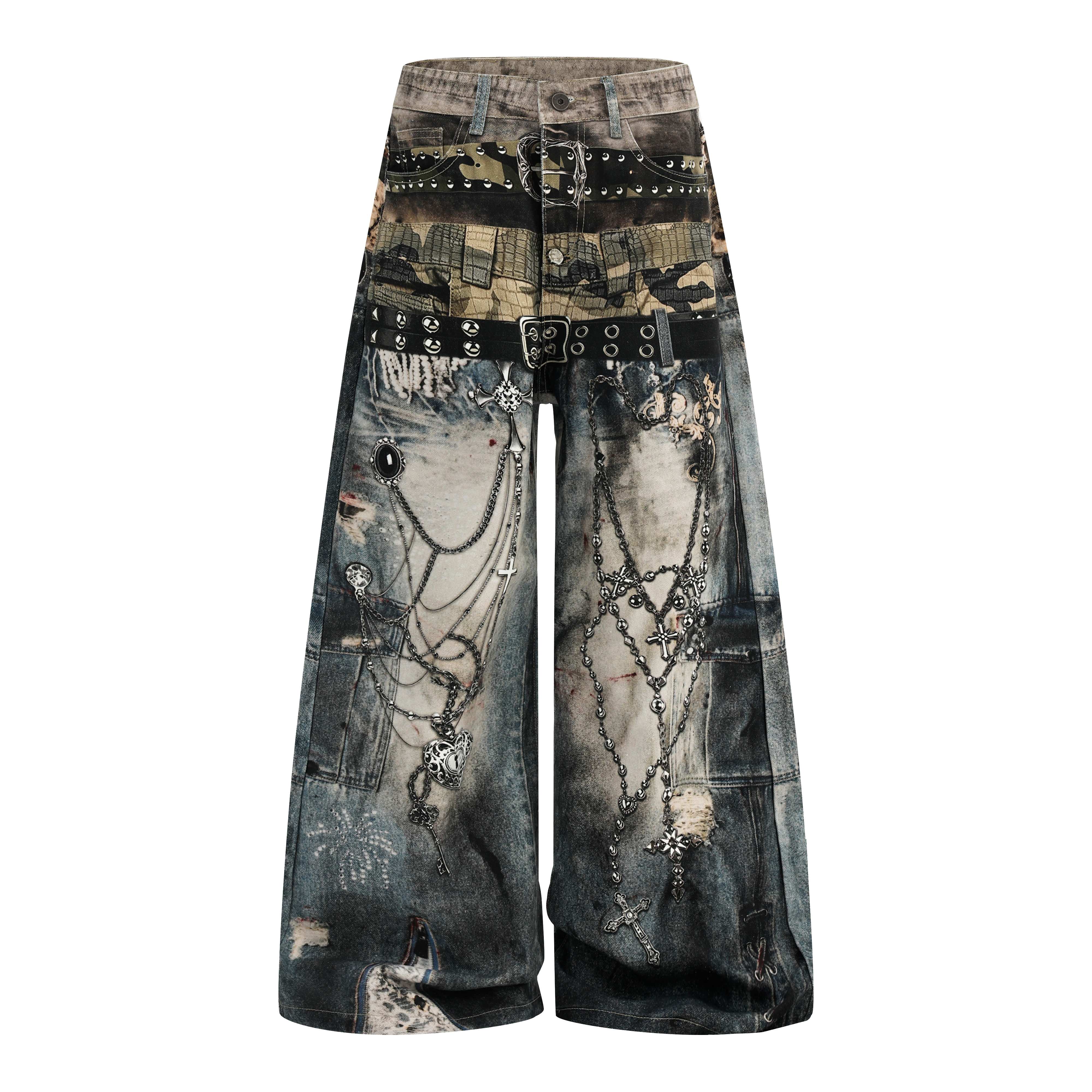 Omirad Vintage Chain Patchwork Wide-Leg Jeans