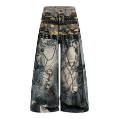 Omirad Vintage Chain Patchwork Wide-Leg Jeans