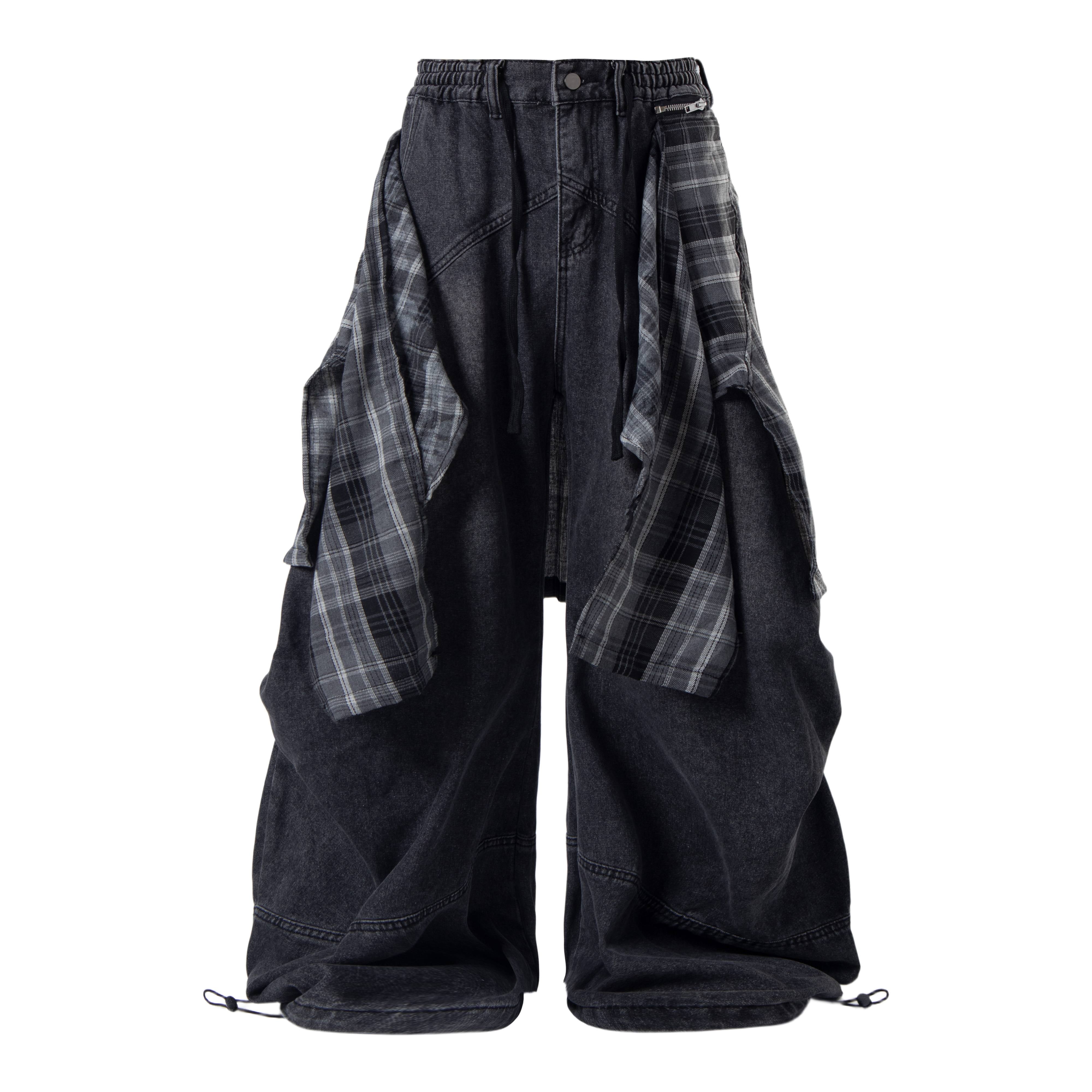 Omirad Layered Plaid Baggy Jeans