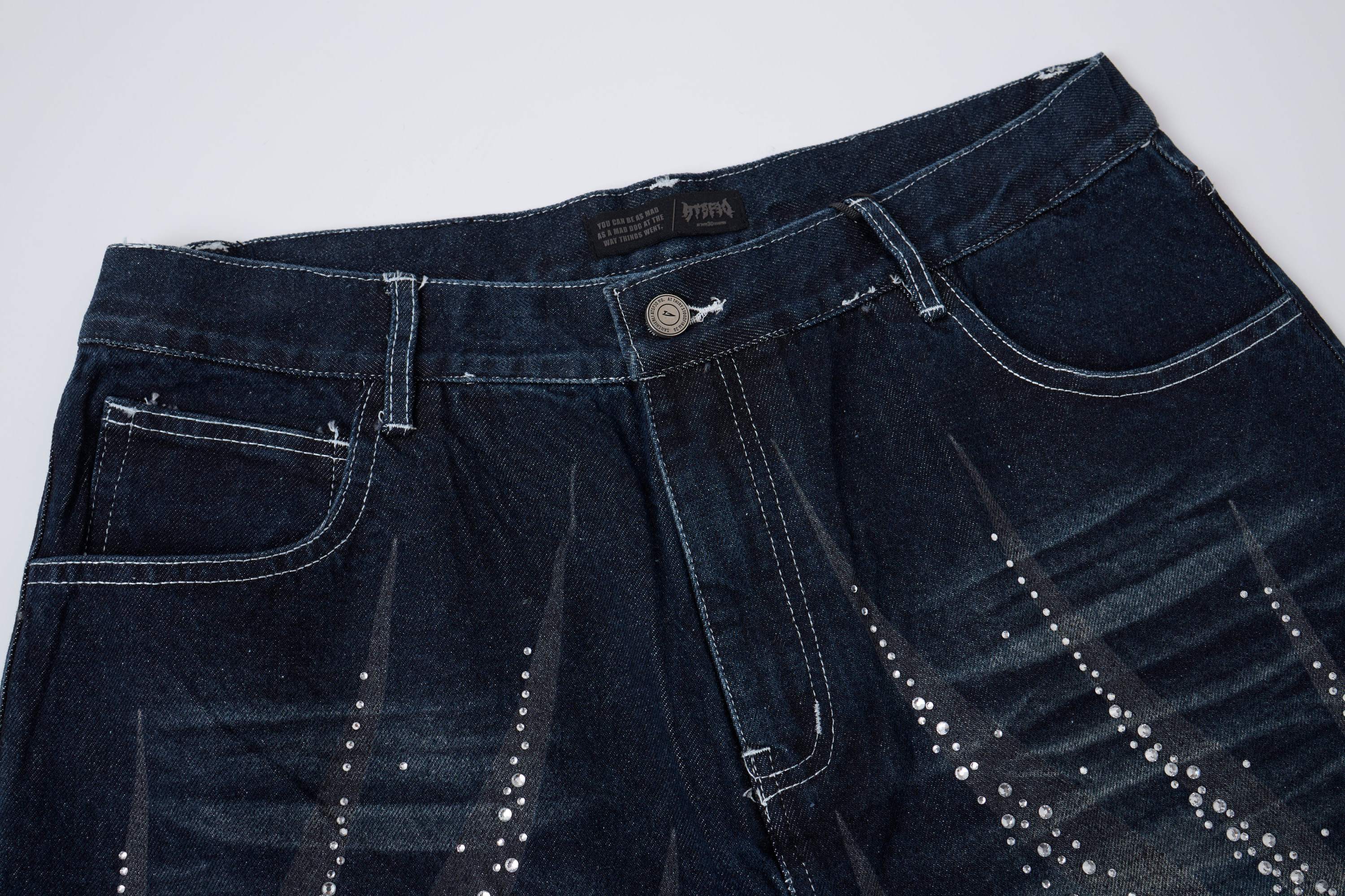 Omirad Rhinestone Wash Denim Shorts