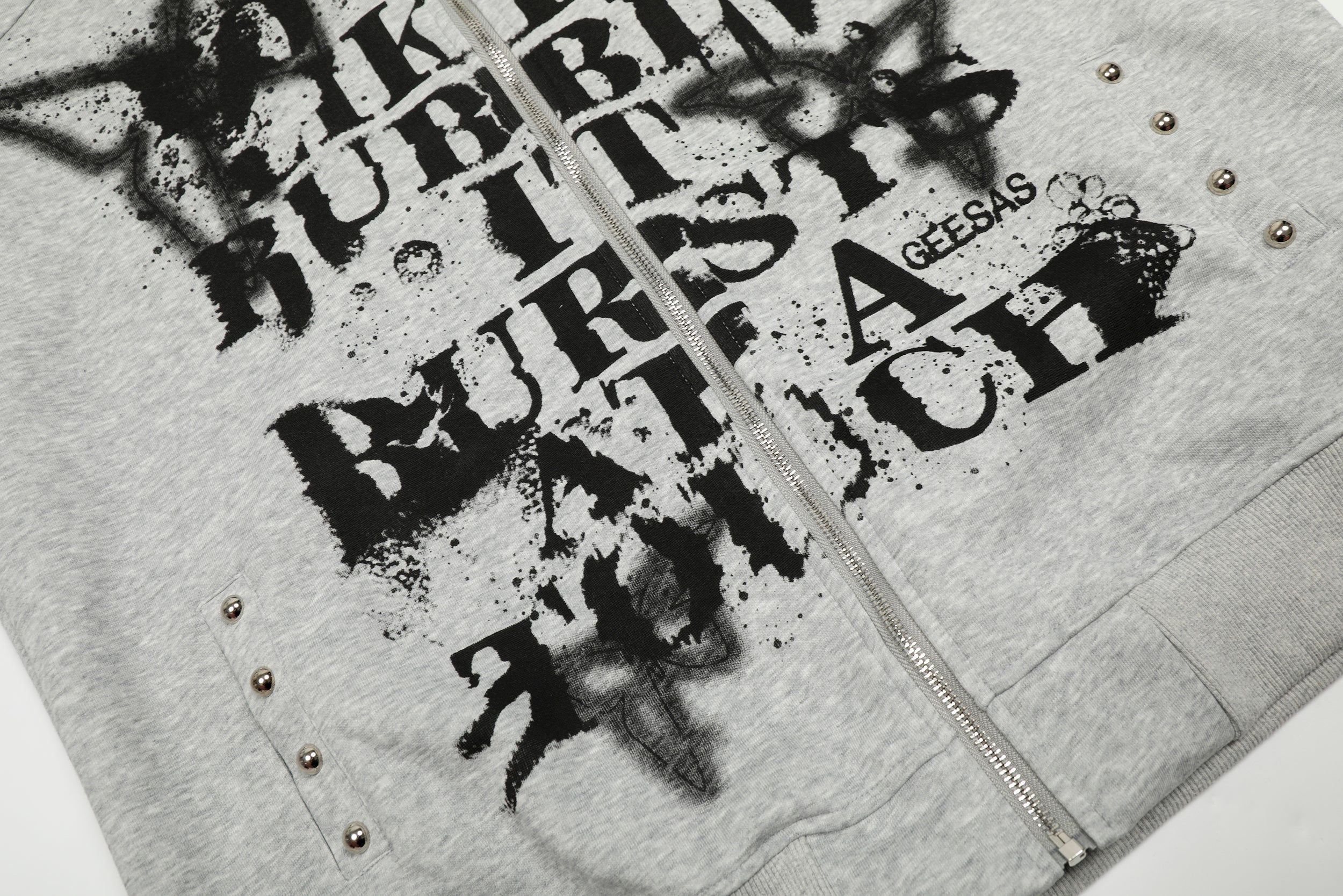 Omirad Faux-Fur Collar Graffiti Zip Hoodie