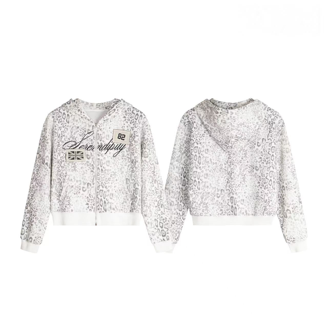 Omirad Leopard Print Zip-Up Hoodie