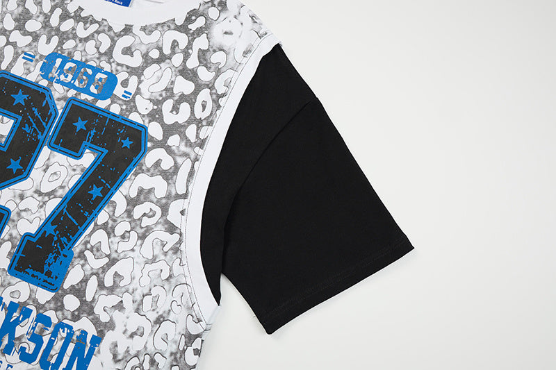 Omirad Leopard Mesh Layered Graphic T-Shirt