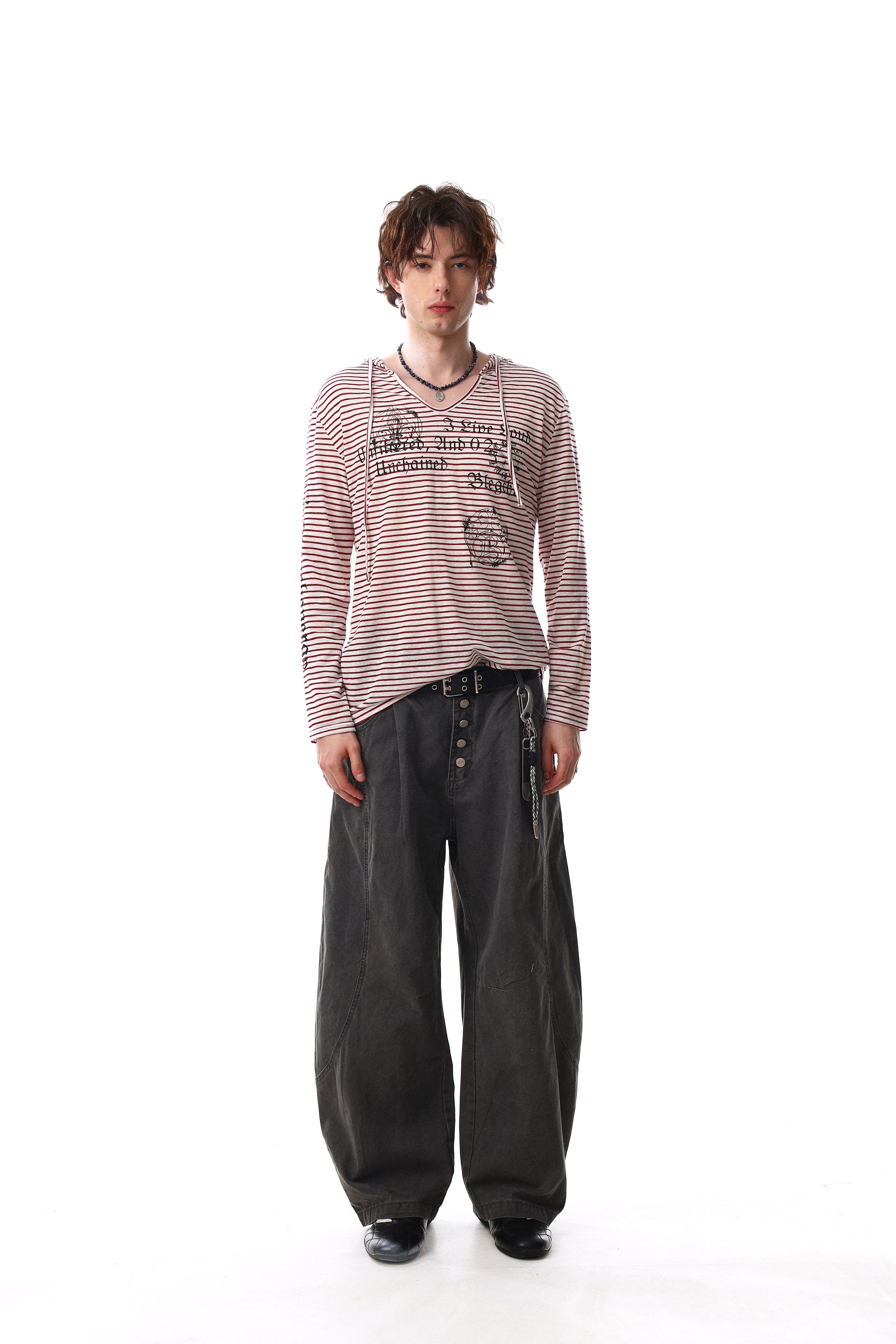 Omirad Striped Graphic Hooded Long Sleeve Tee