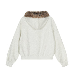 Omirad Faux-Fur Collar Graphic Zip Hoodie