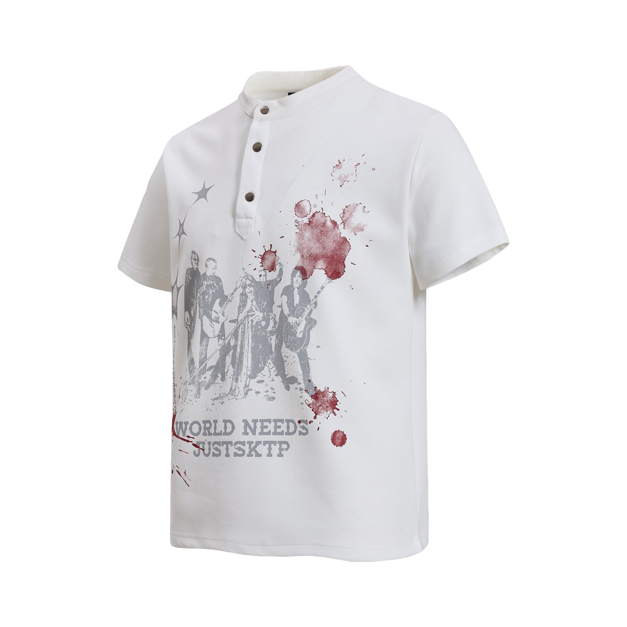 Omirad Vintage Band Graphic Henley T-Shirt