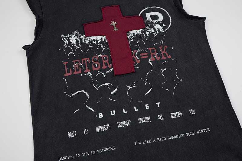 Omirad Distressed Cross Sleeveless T-Shirt
