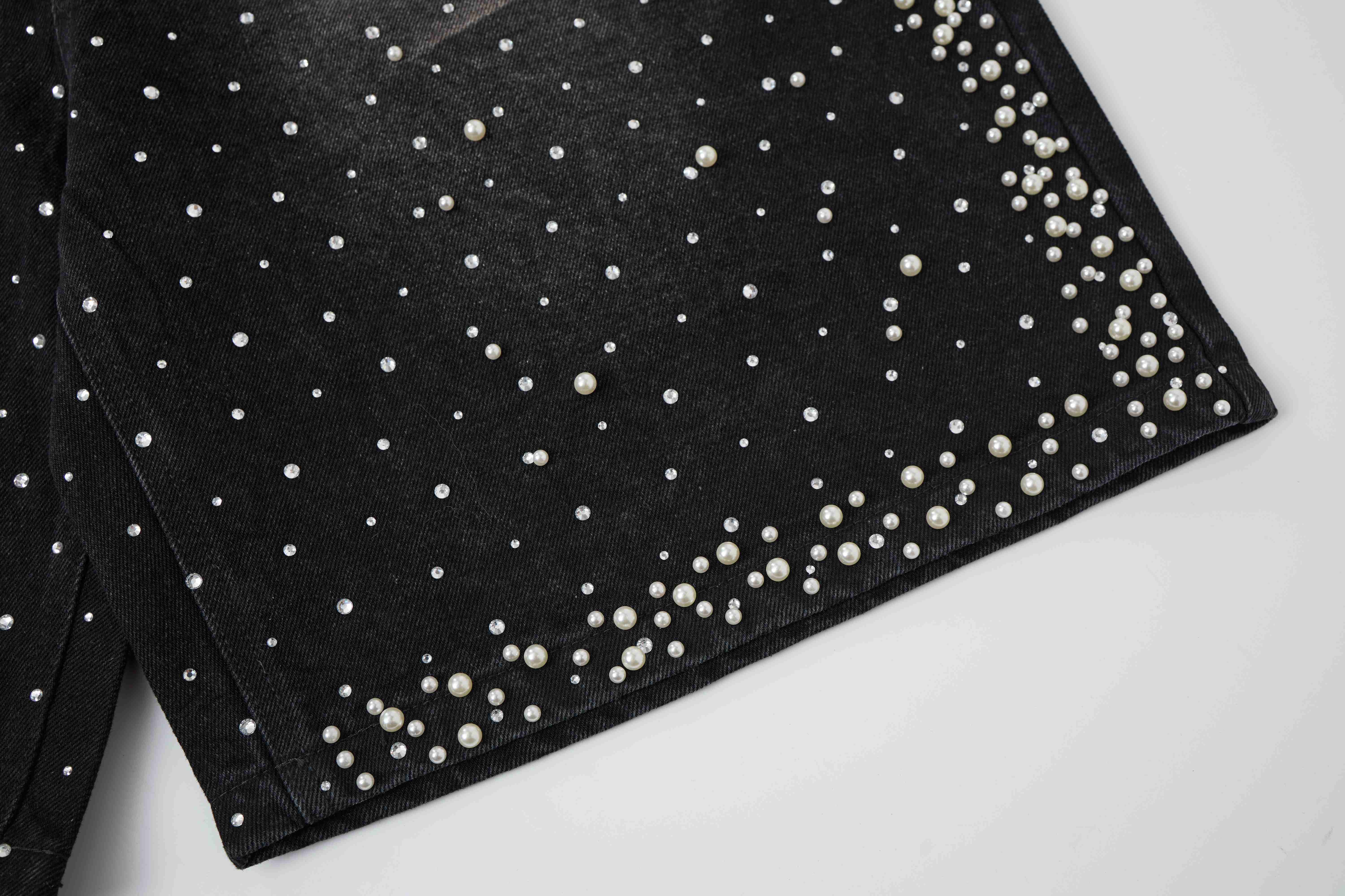 Omirad Pearl Studded Denim Shorts