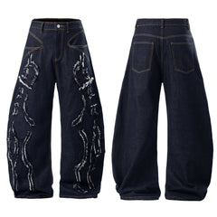 Omirad Distressed Flame Stitch Baggy Jeans