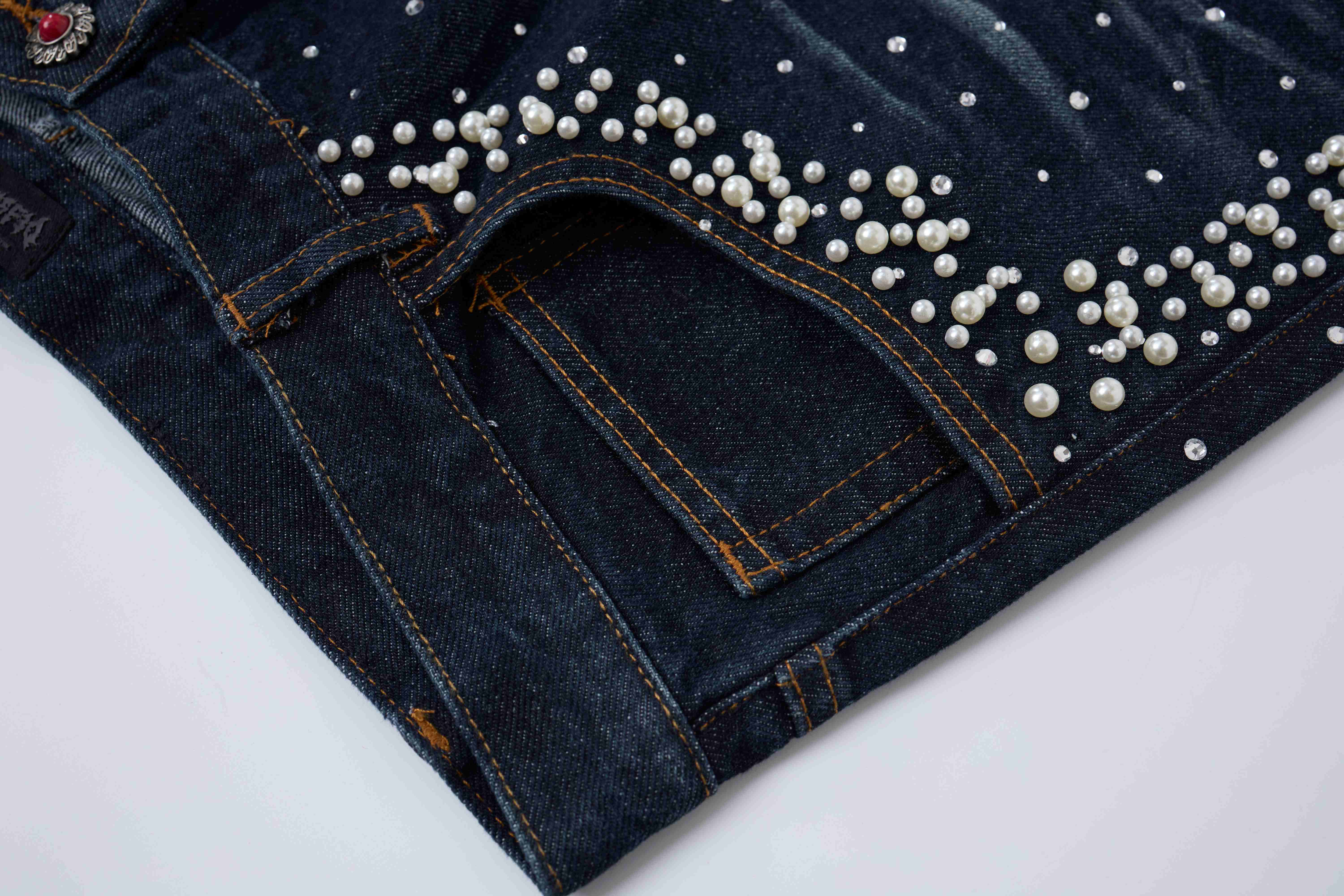 Omirad Pearl Studded Denim Shorts