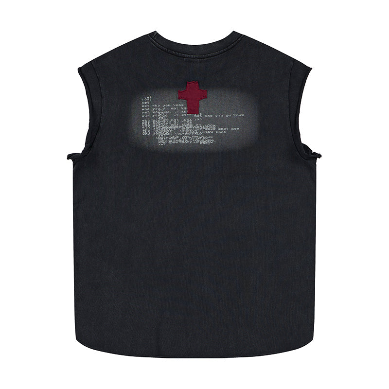 Omirad Distressed Cross Graphic Sleeveless T-Shirt