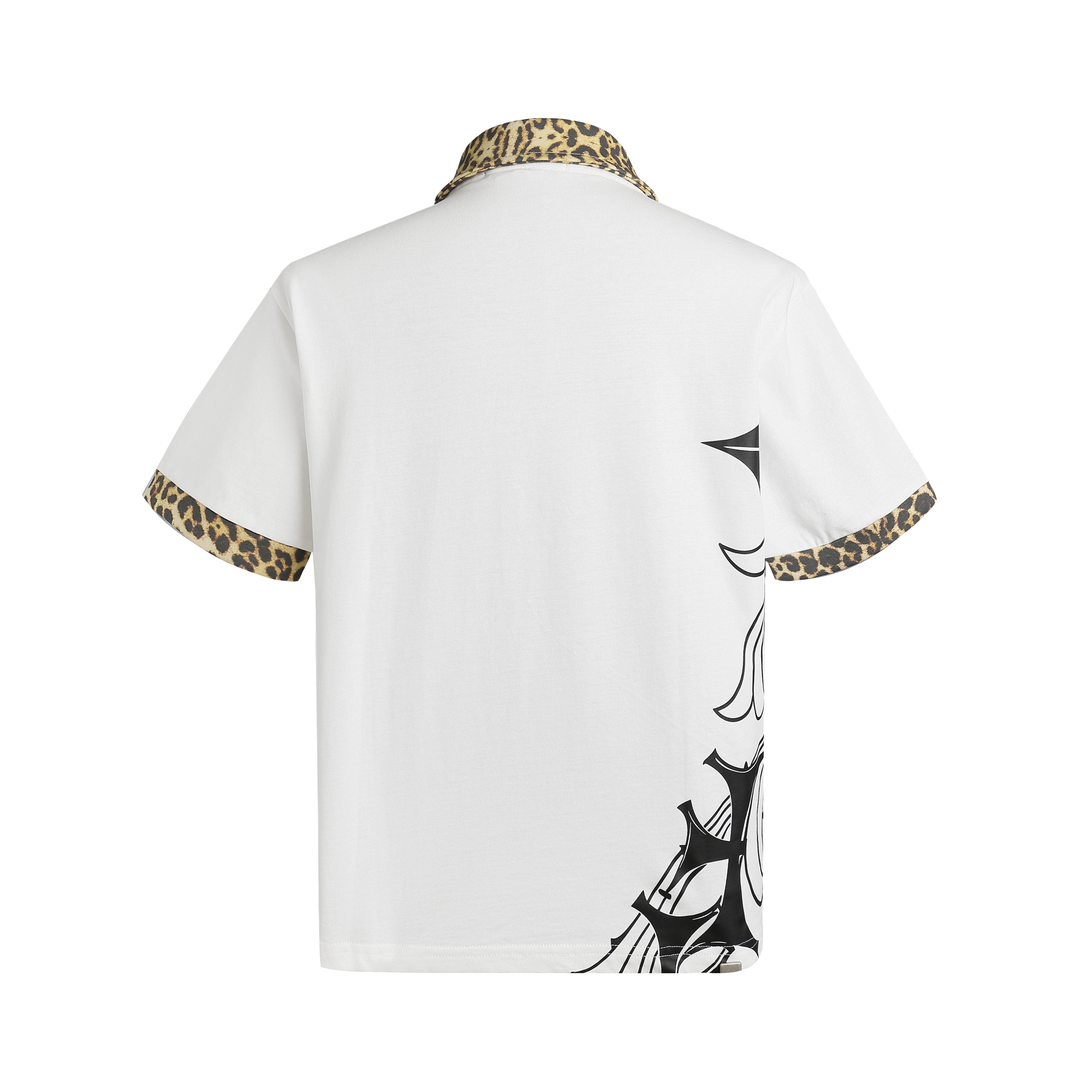 Omirad Gothic Cross Leopard Collar Polo Shirt
