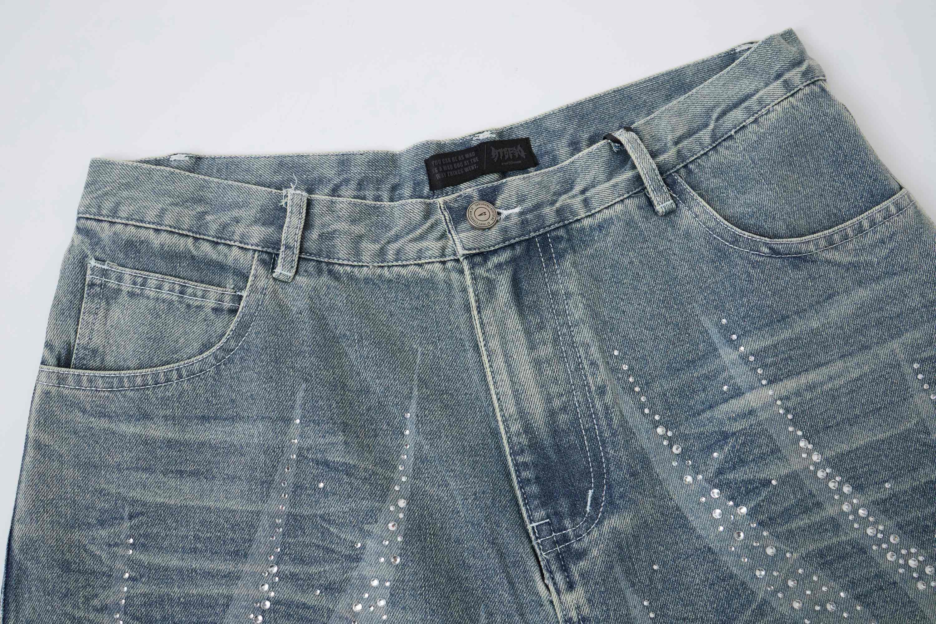 Omirad Rhinestone Wash Denim Shorts