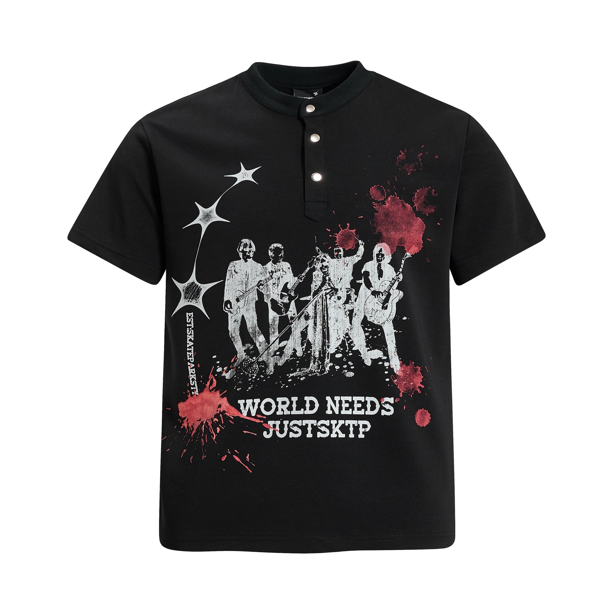 Omirad Vintage Band Graphic Henley T-Shirt
