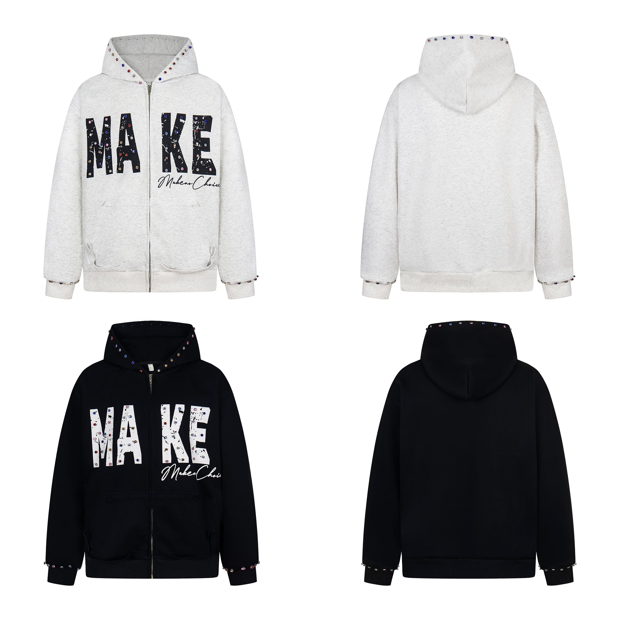 Omirad “MAKE” Studded Zip Hoodie