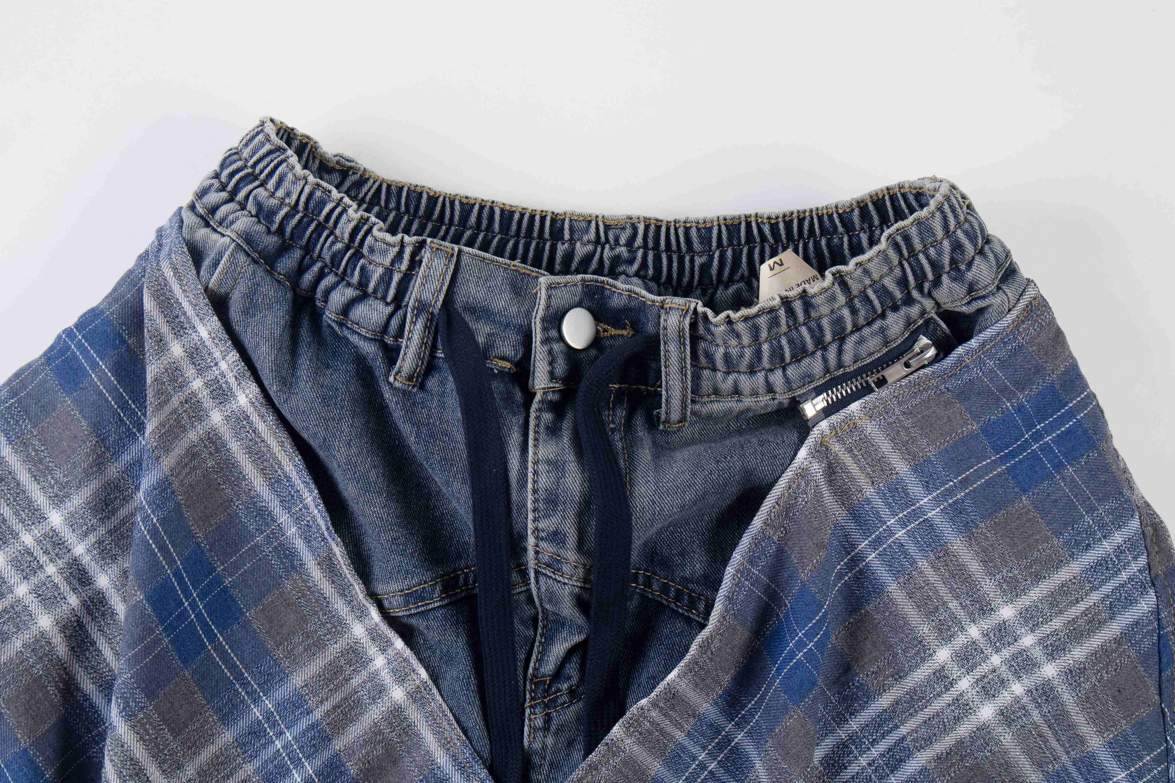 Omirad Layered Plaid Baggy Jeans