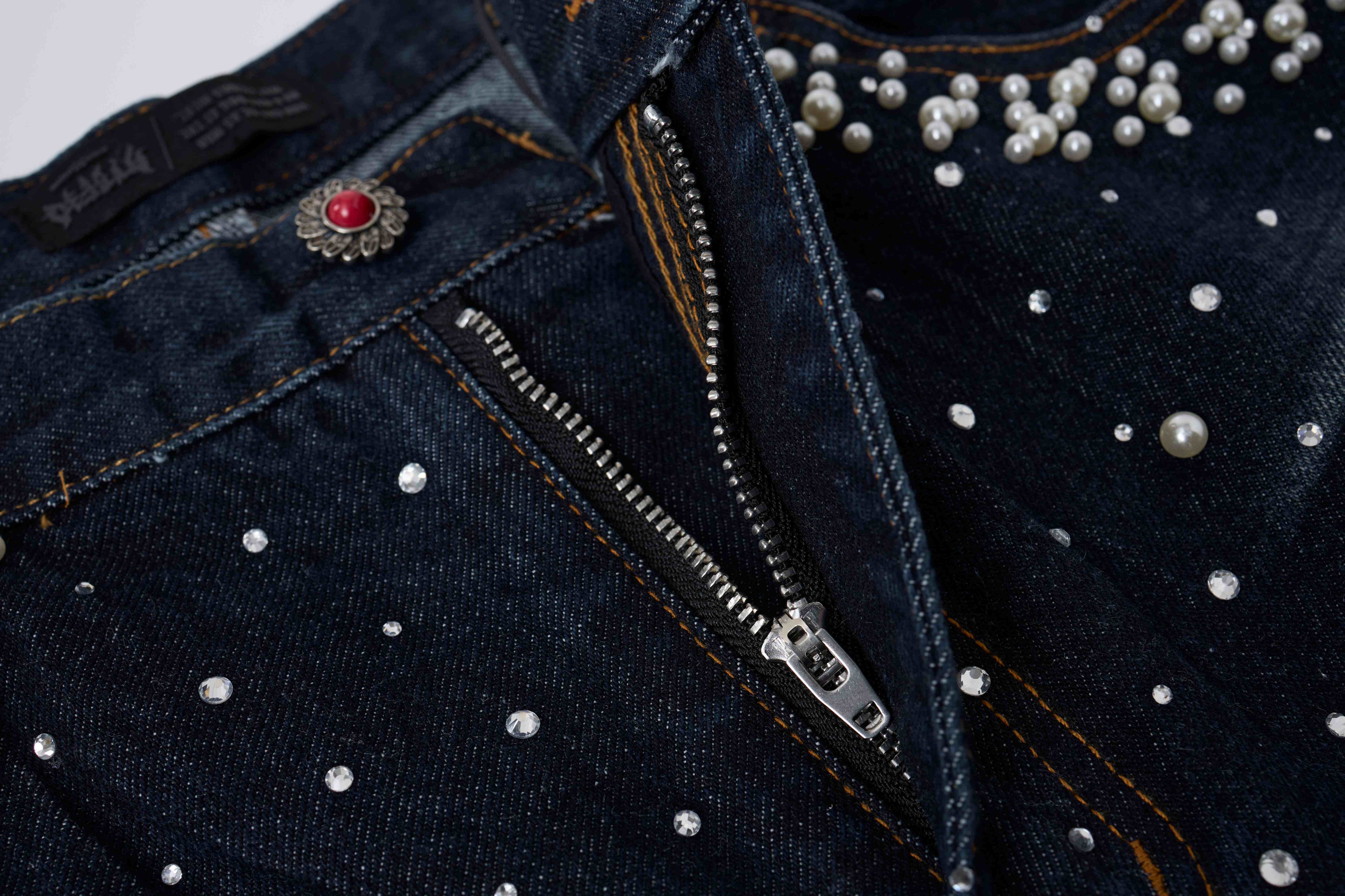 Omirad Pearl Studded Denim Shorts