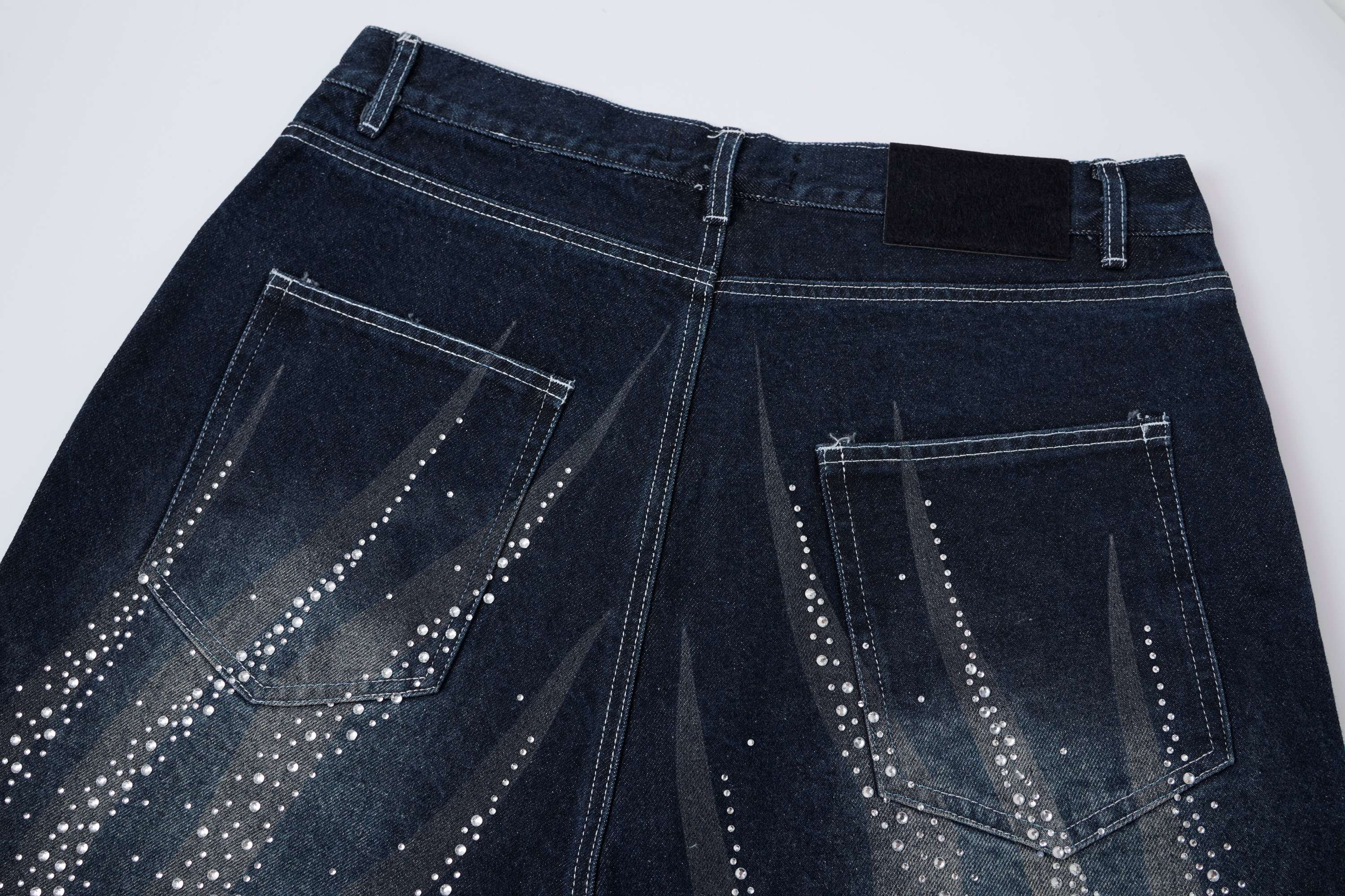 Omirad Rhinestone Wash Denim Shorts