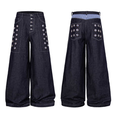 Omirad Raw Denim Eyelet Wide-Leg Jeans