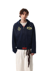 Omirad Distressed Crest Zip-Up Hoodie