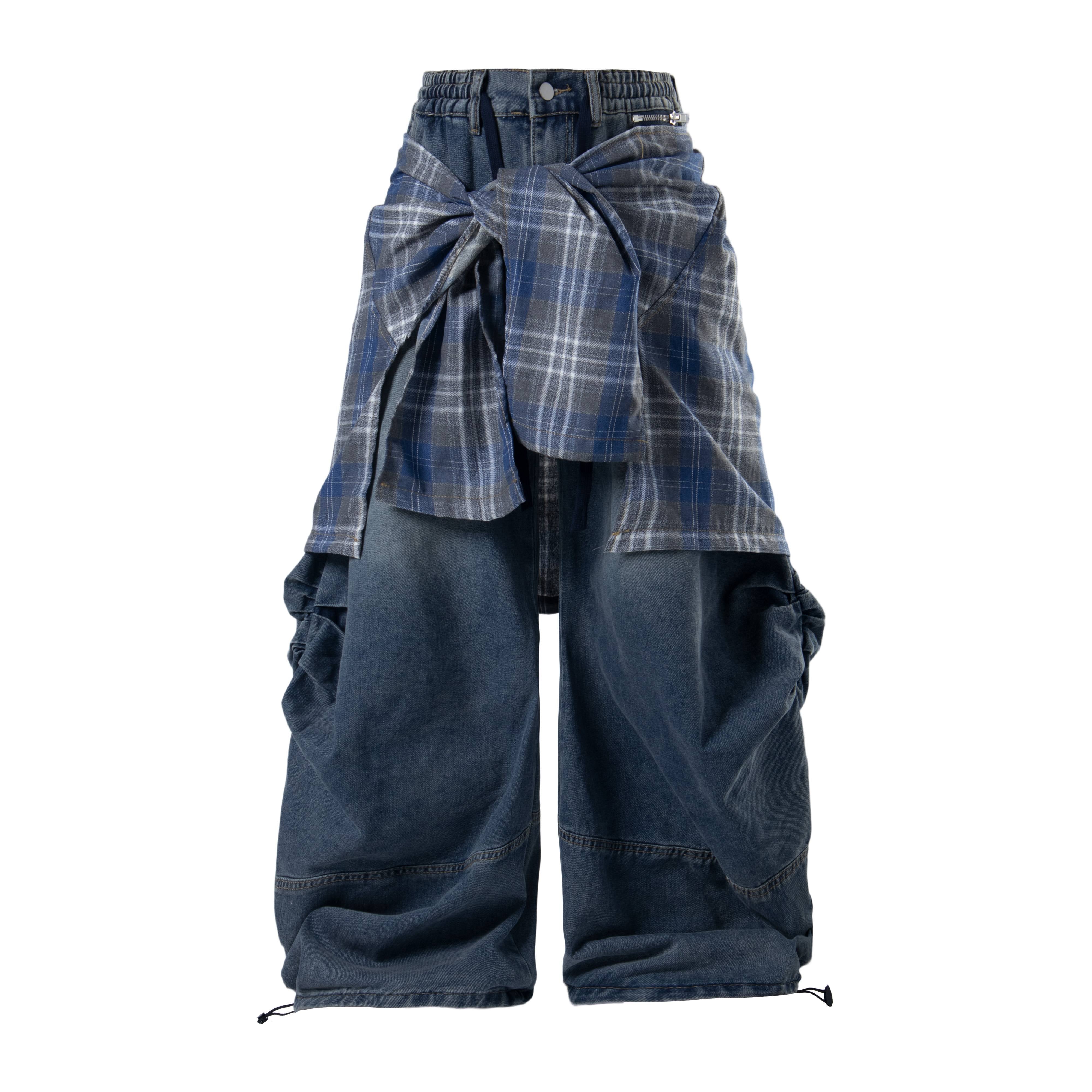 Omirad Layered Plaid Baggy Jeans