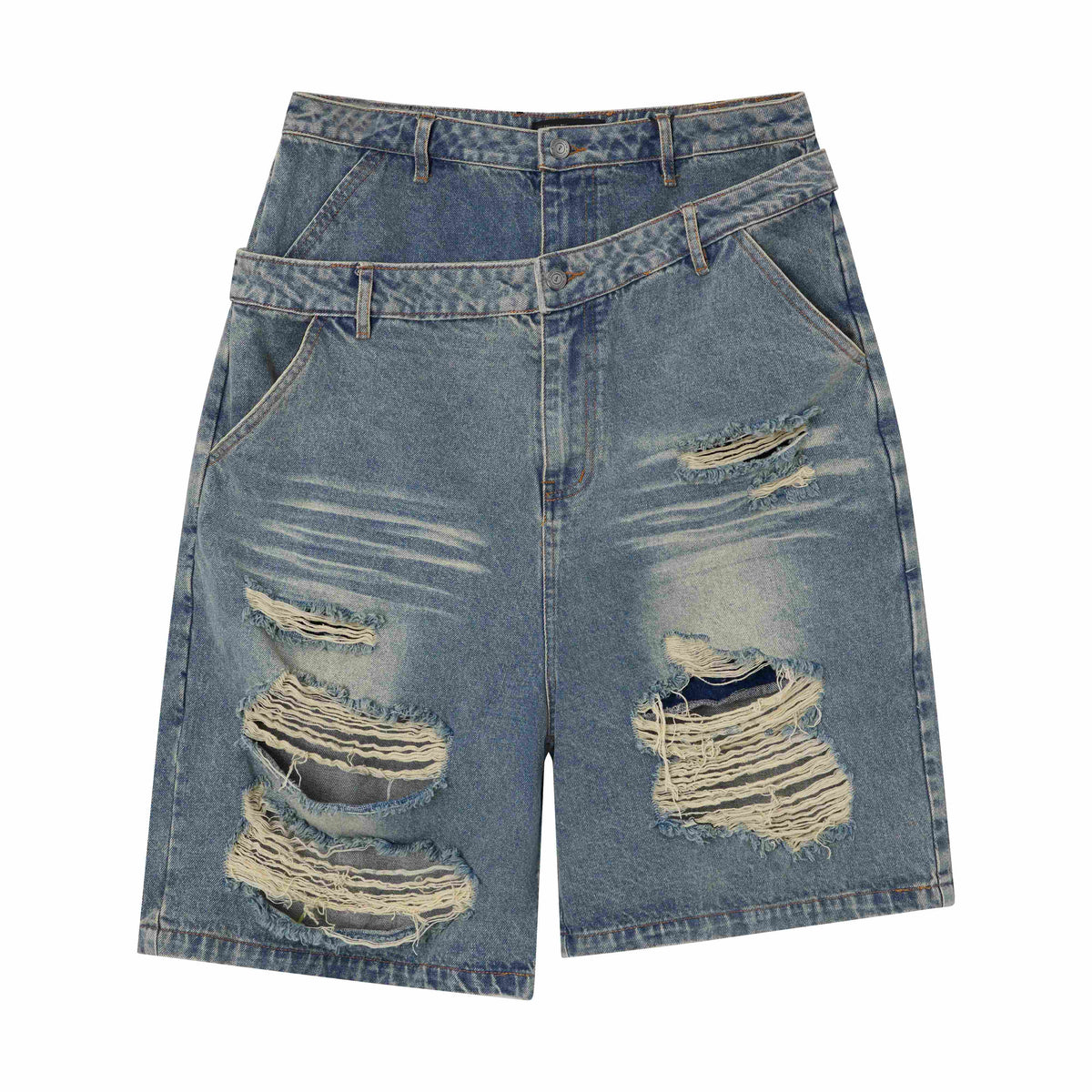 Omirad Distressed Layered Waist Denim Shorts