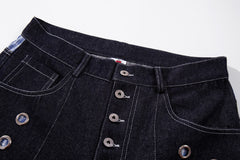 Omirad Raw Denim Eyelet Wide-Leg Jeans