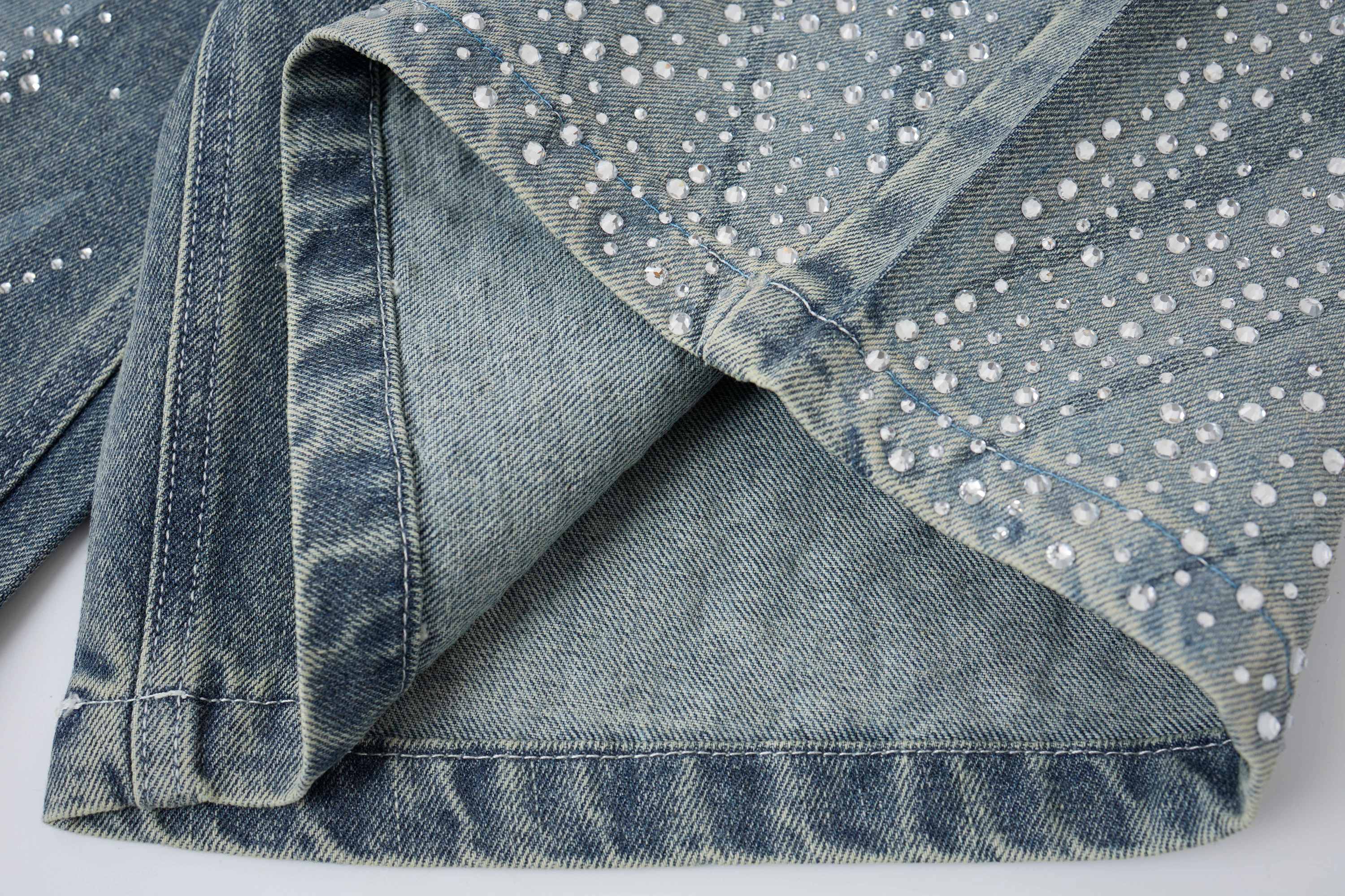 Omirad Rhinestone Wash Denim Shorts